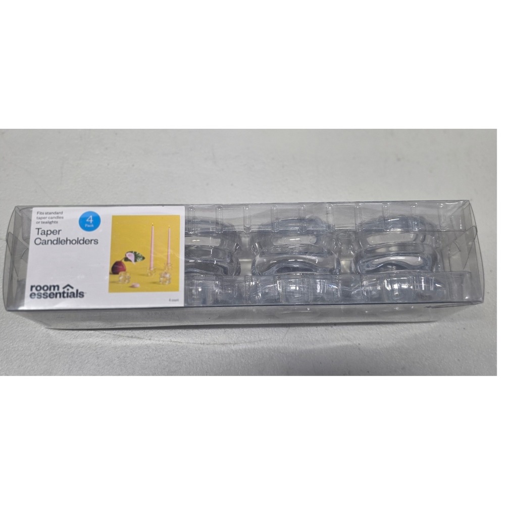 Room Essentials Clear Glass Taper & Tealight Candleholders 4 Pack Dual Purpose